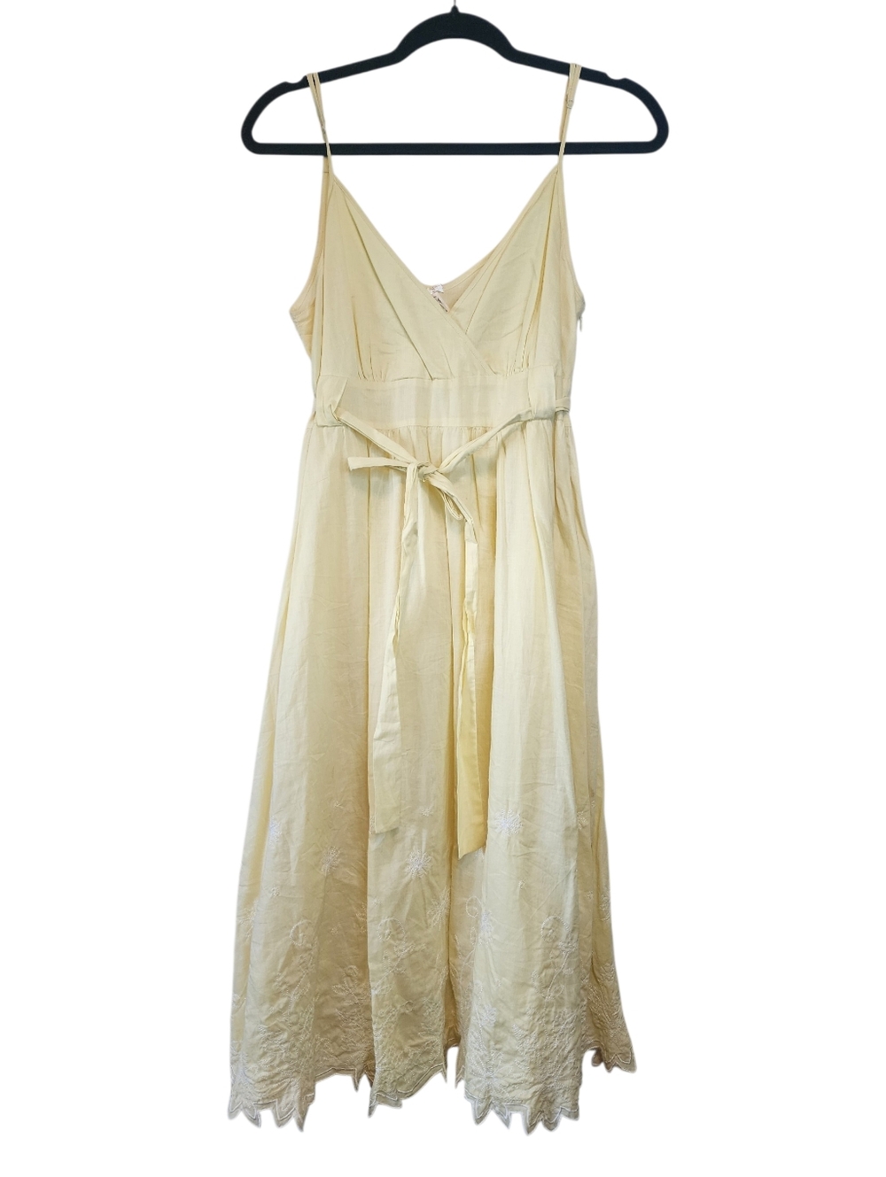 ​Lapis Pale Yellow Cotton Eyelet Maxi Dress Embroidered Scalloped Hem Size M